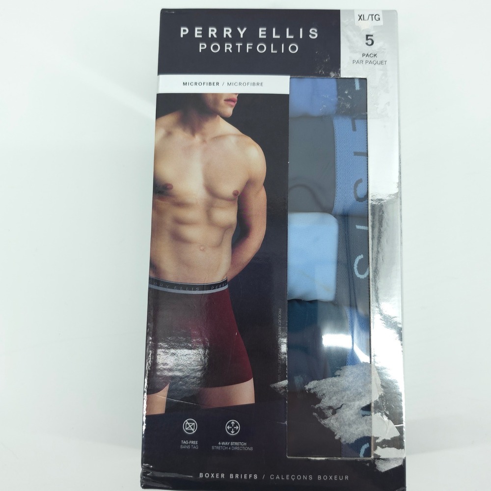 Perry Ellis Mens 5 Pack Boxer Briefs Microfiber Blue XL 40-42 4-Way Stretch